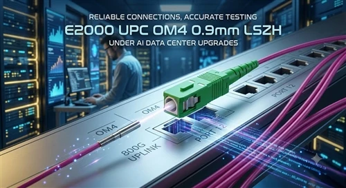 AI 데이터 센터 업그레이드에서 E2000 UPC OM4 Simplex LSZH 광섬유 피그테일은 어떻게 단거리-거리 연결성과 테스트 신뢰성을 향상합니까?